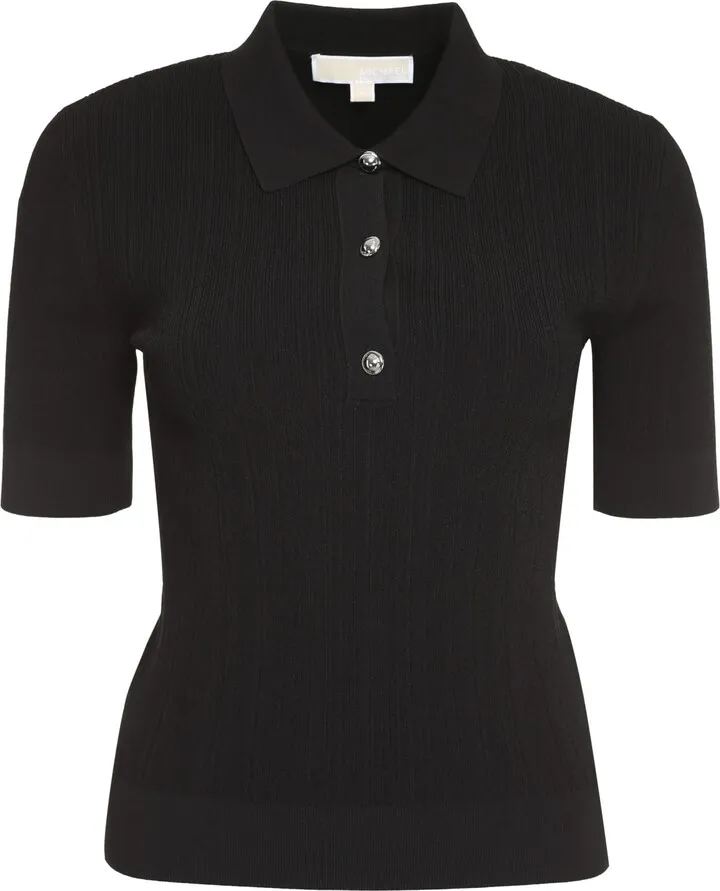 Ribbed Knit Polo Shirt