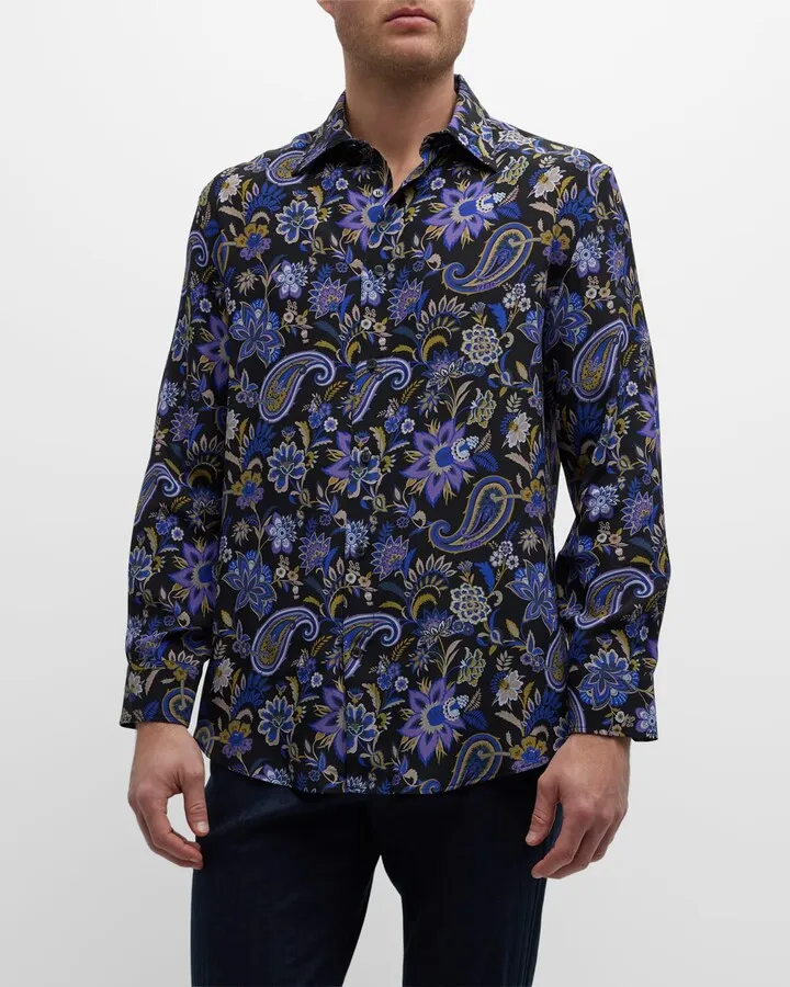 Men's Floral Silk Sport Shirt