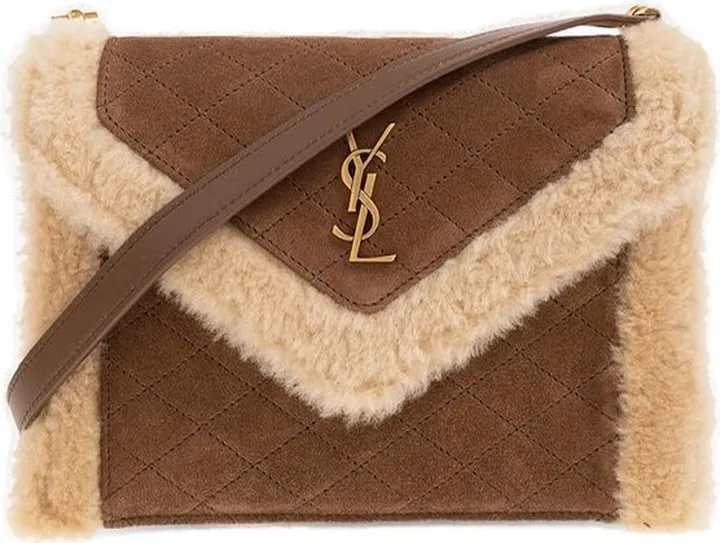 Saint Laurent Gaby Shearling Logo Plaque Shoulder Bag