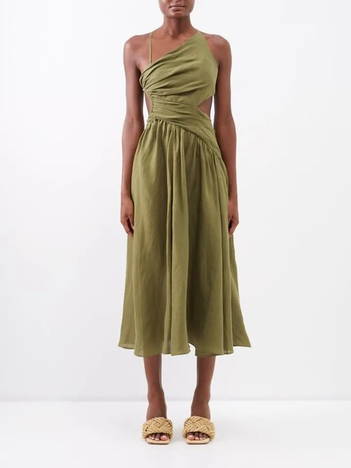 Laurel Asymmetric Linen Midi Dress