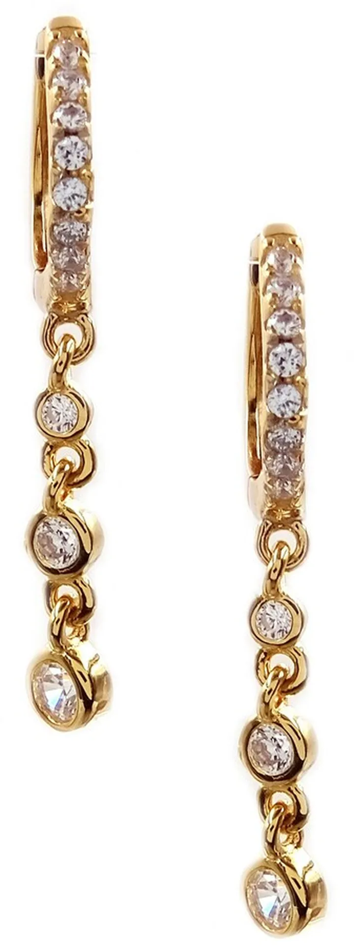 14K Yellow Gold Plated Huggie Hoop & Bezel CZ Drop Earrings