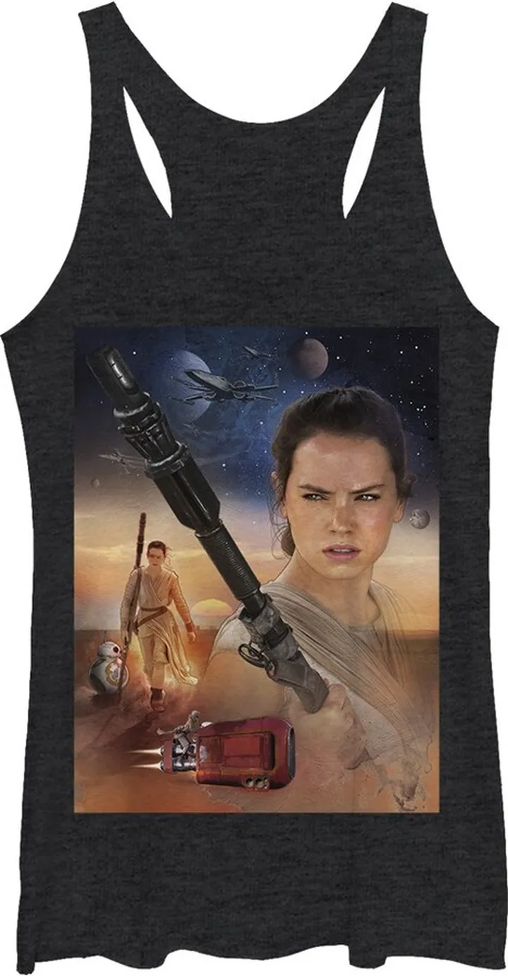 Women's Star Wars The Force Awakens Rey Collage Racerback Tank Top - Black Heather - Large