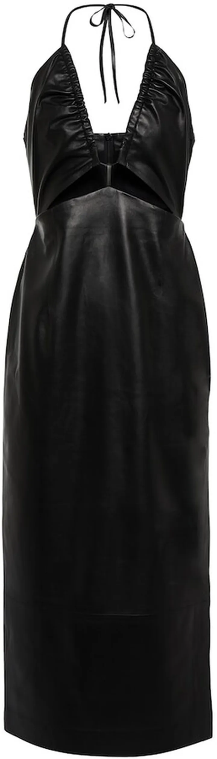 V-neck leather midi dress