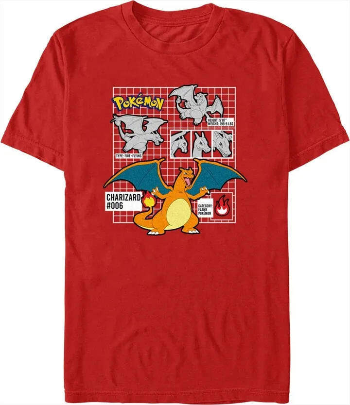 Men's Pokemon Charizard Info Grid T-Shirt - Red - Medium