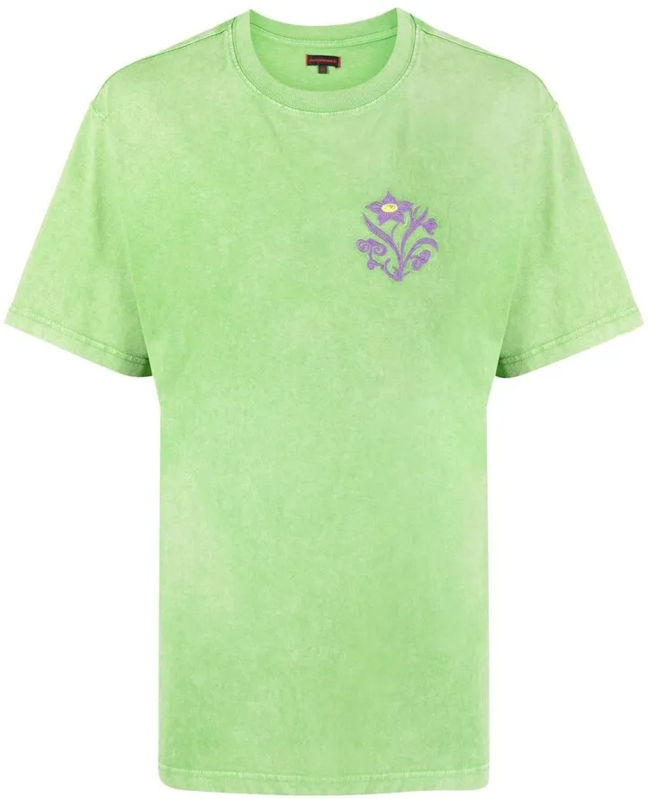 floral-embroidered short-sleeve T-shirt