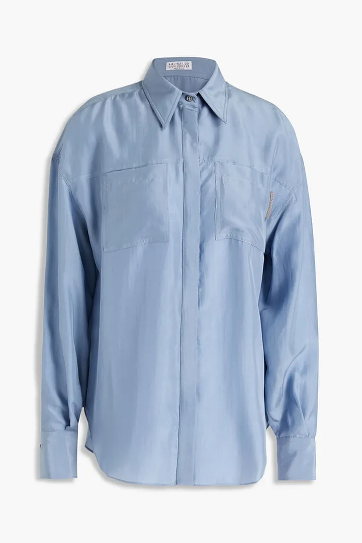 Bead-embellished silk shirt