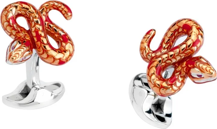Deakin & Francis - Deakin & Francis Sterling Silver Orange Enamel Snake Cufflinks