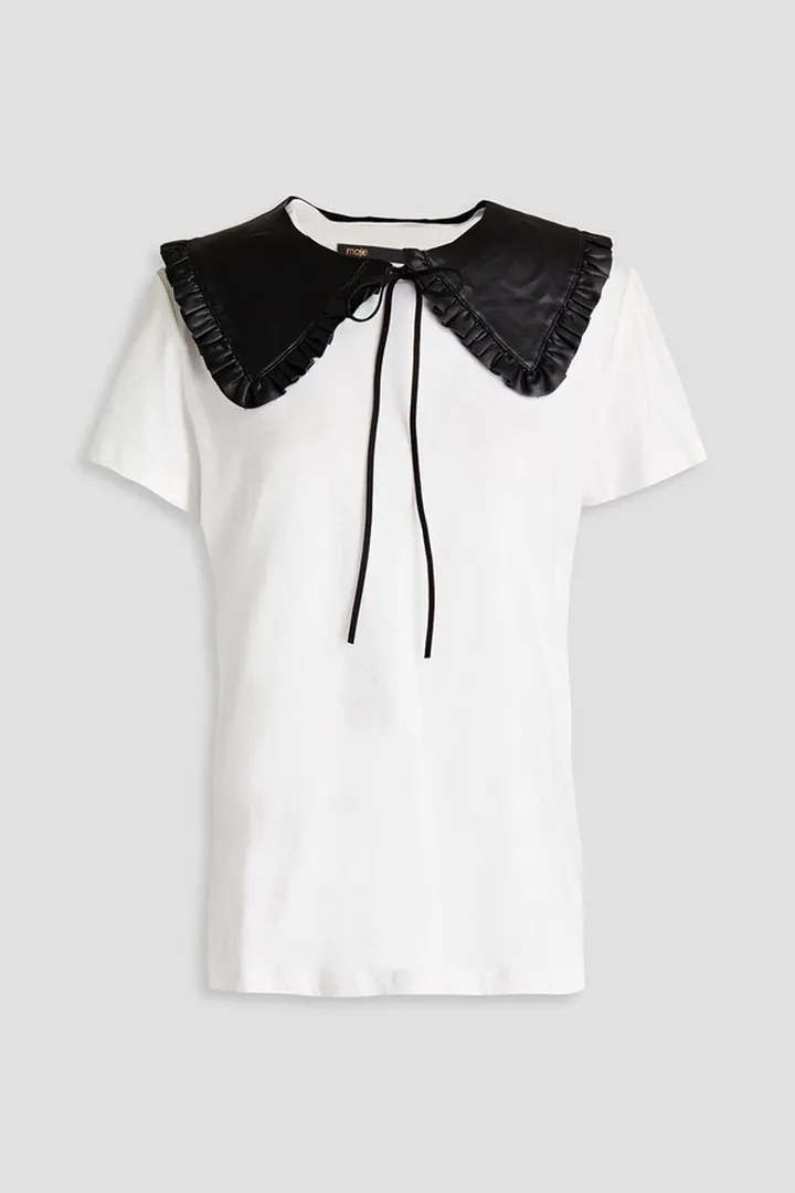 Taiser faux leather-trimmed cotton-jersey T-shirt