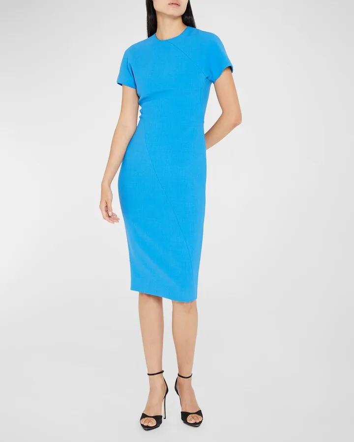 Spiral Seam Short-Sleeve Midi T-Shirt Dress