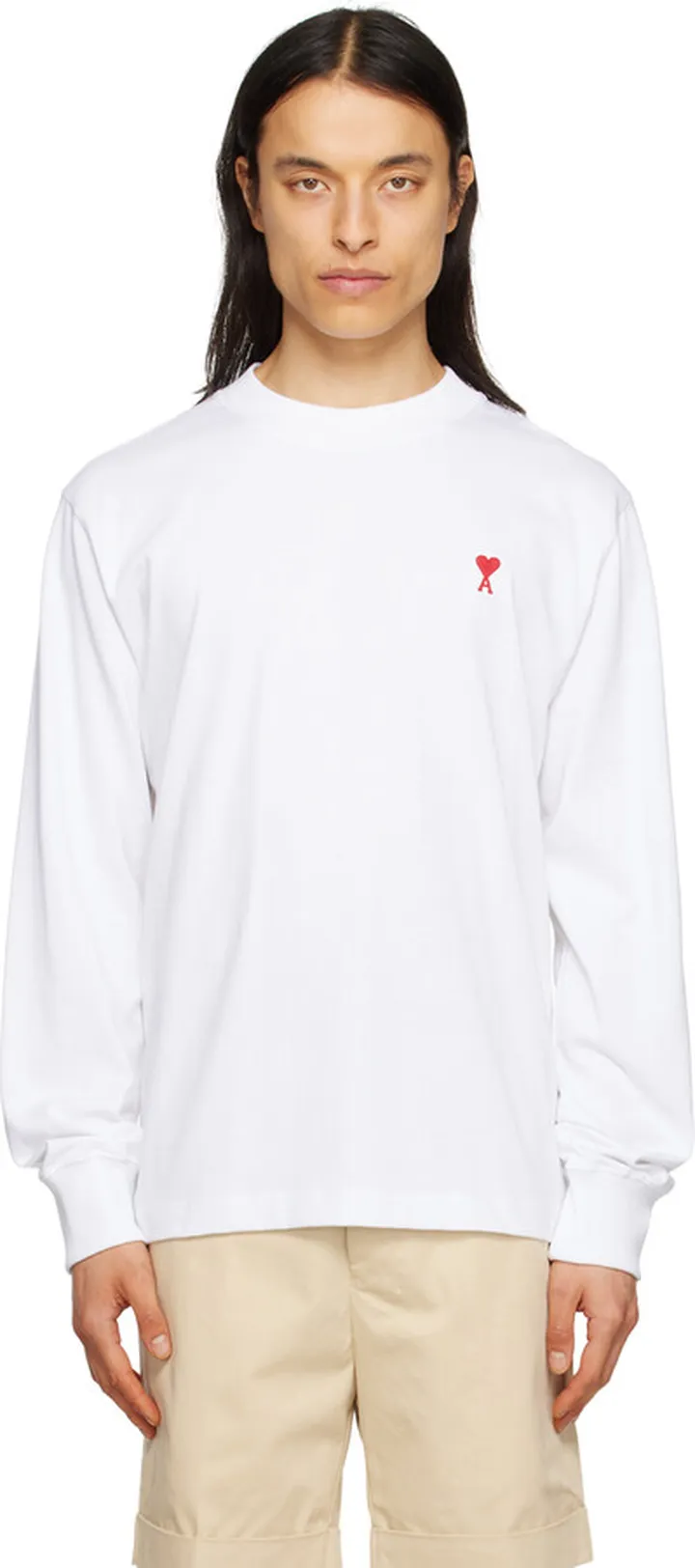 AMI Alexandre Mattiussi White Ami de Cœur Long Sleeve T-Shirt