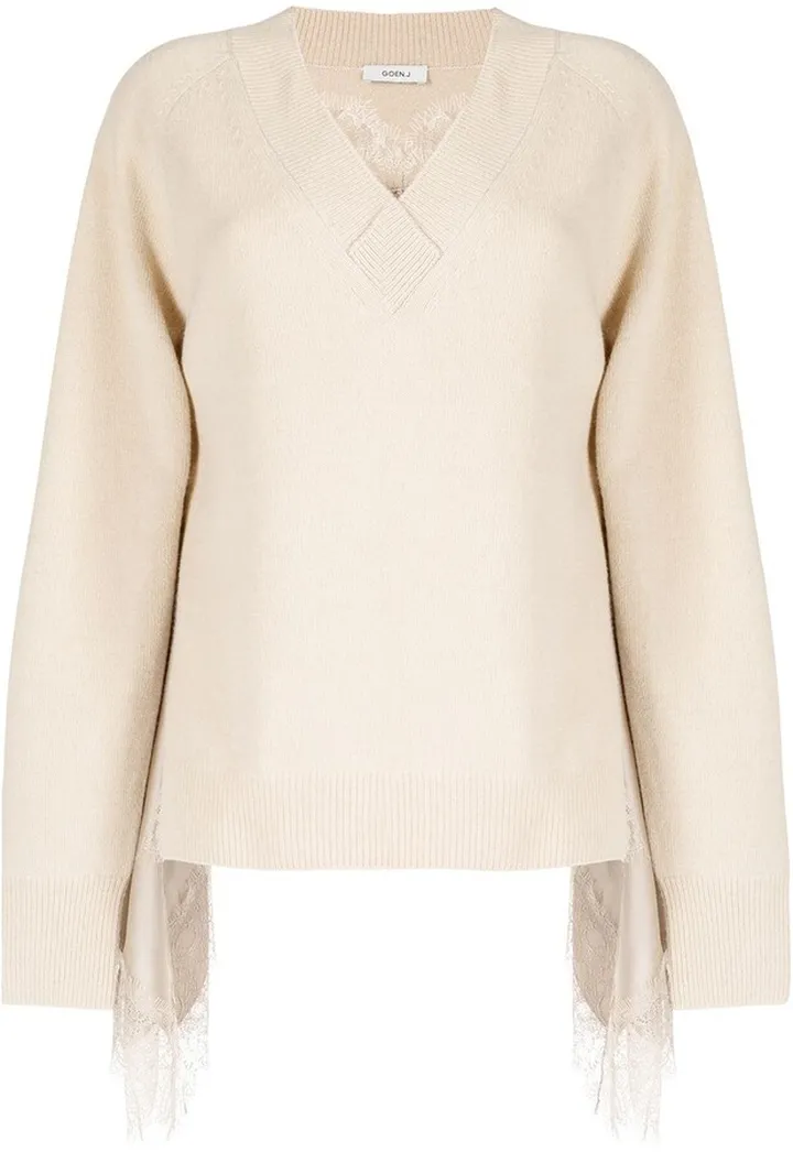 lace-trim V-neck sweater
