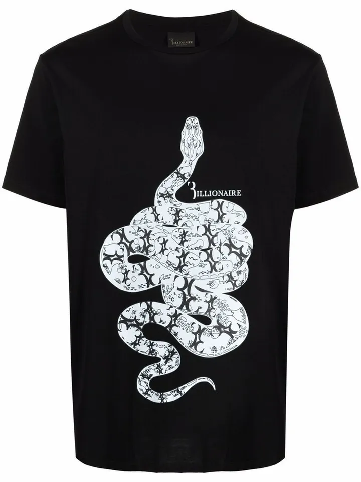 snake-print logo T-shirt
