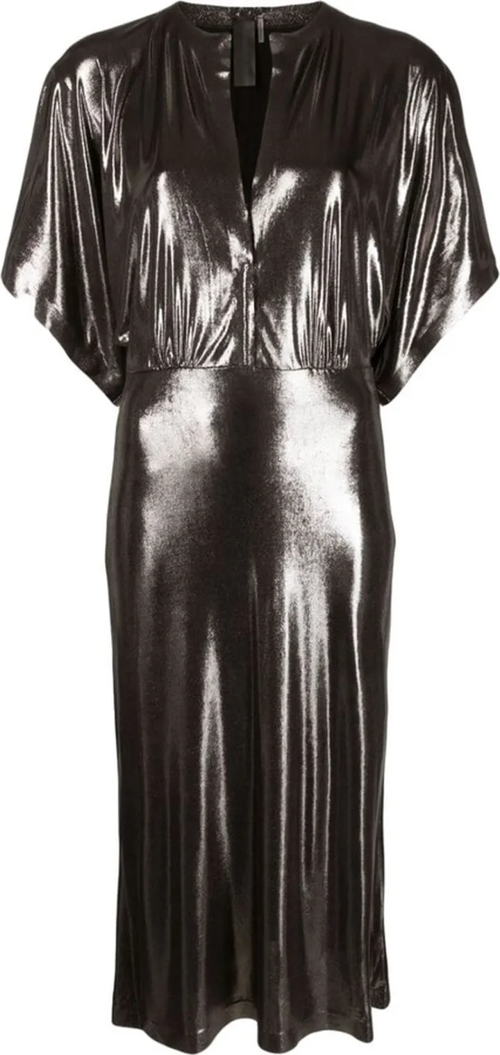 Lamé Draped Midi Dress