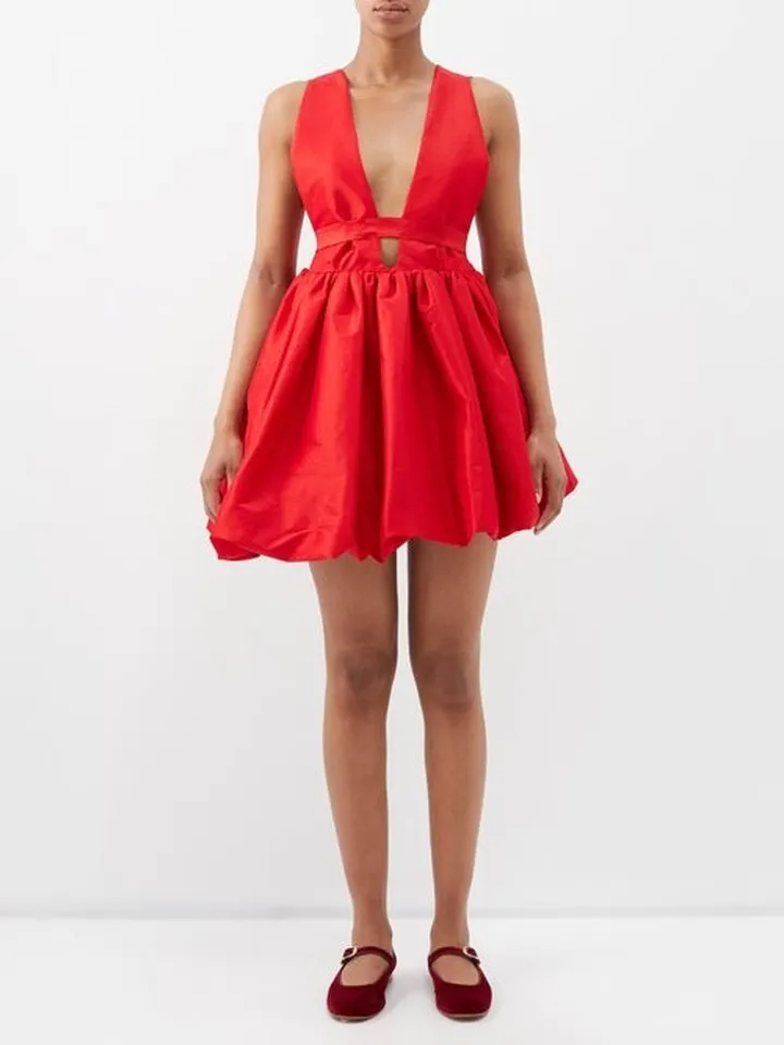 Hilma Plunge-neck Taffeta Mini Dress