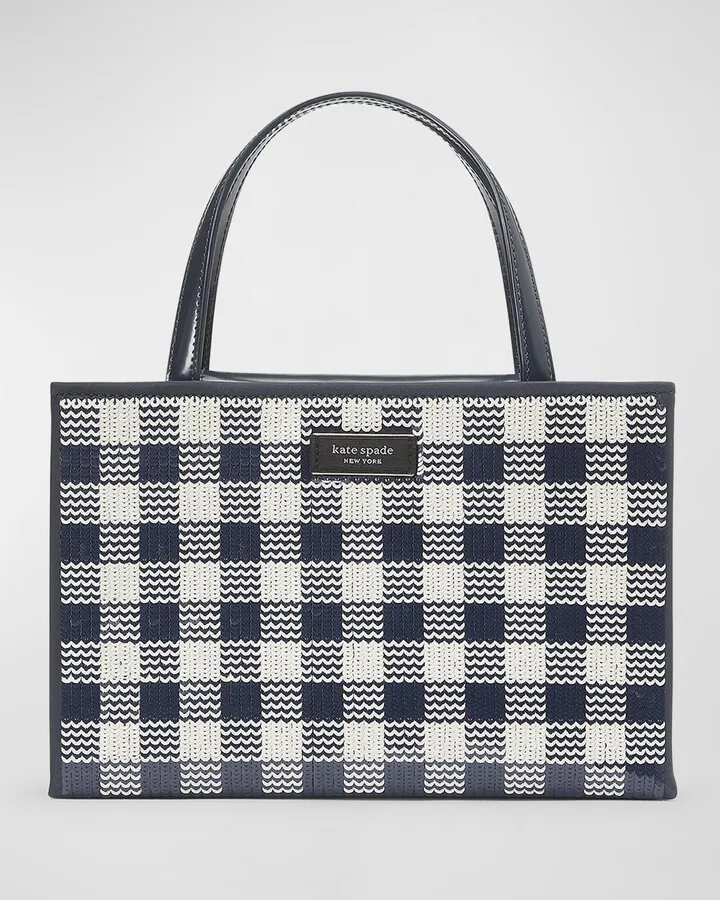 Sam Icon Small Sequin Gingham Embellished Tote Bag
