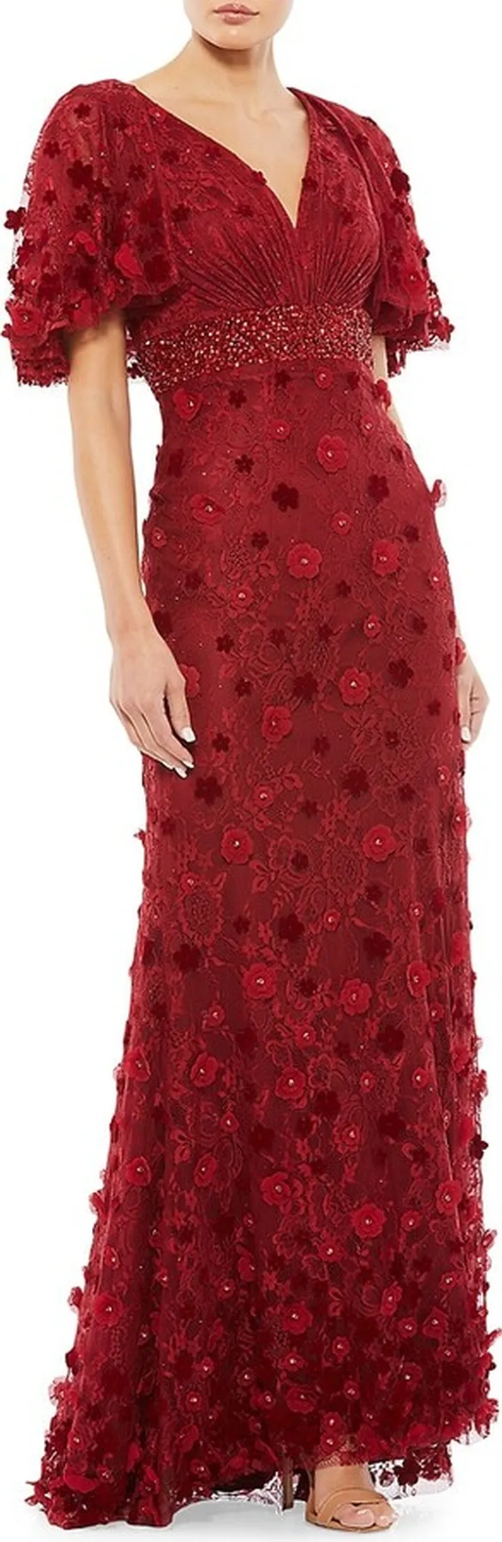 Floral Embellished V-Neck Gown