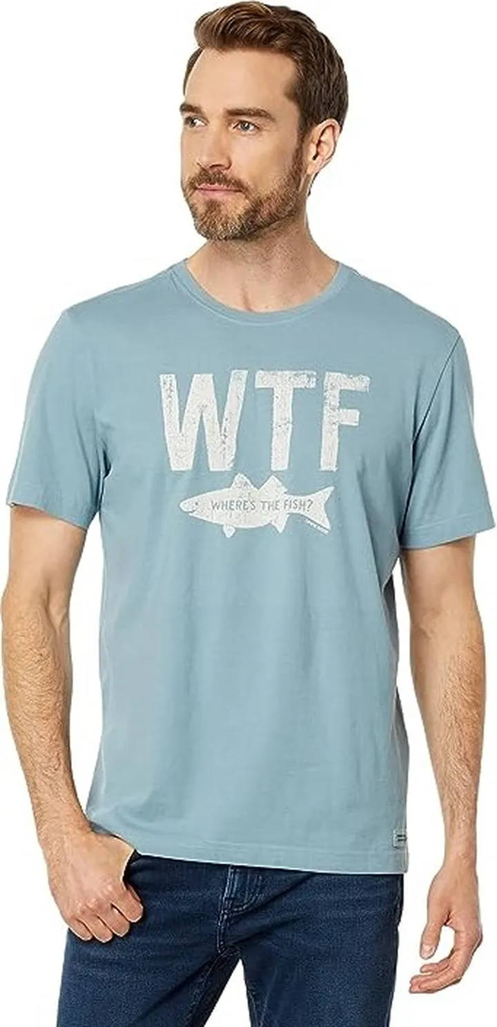 Life is Good WTF Crusher-Lite Tee (Smoky Blue) Men's Clothing