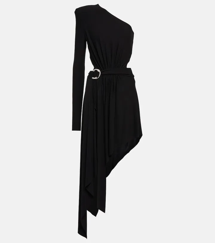 One-shoulder asymmetrical midi dress