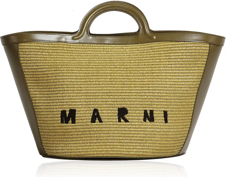 Women's Tropicalia Leather-Trimmed Raffia Tote Bag