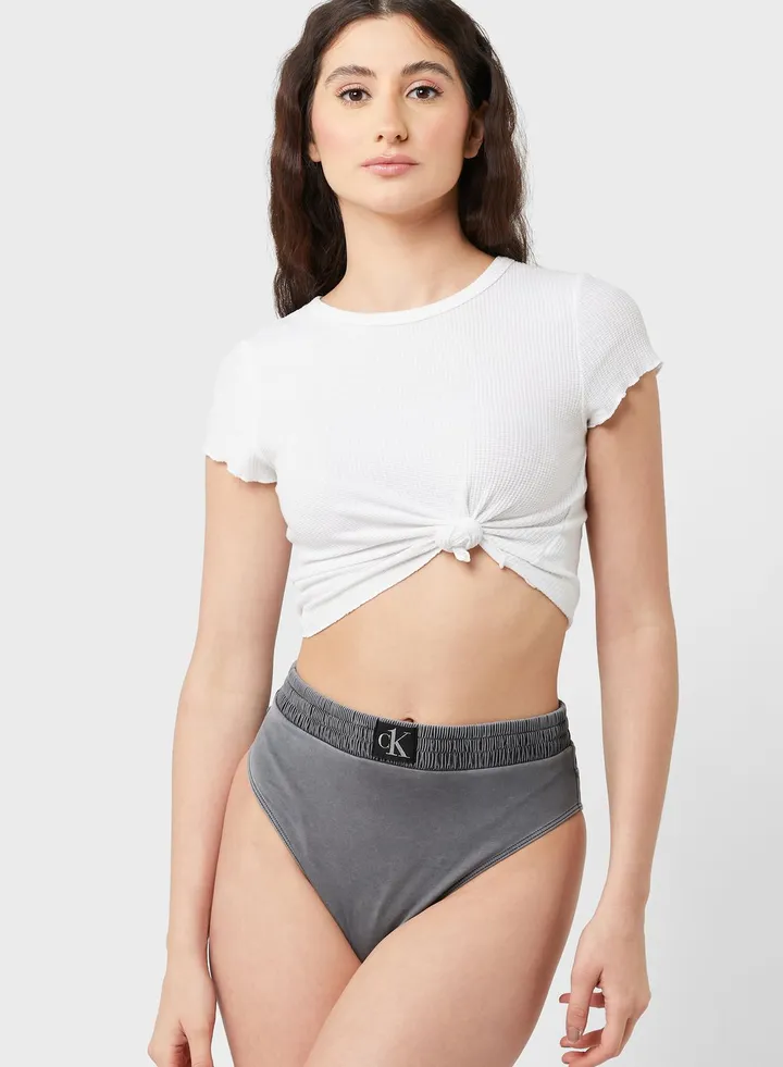 Logo Band High Rise Bikini Bottom