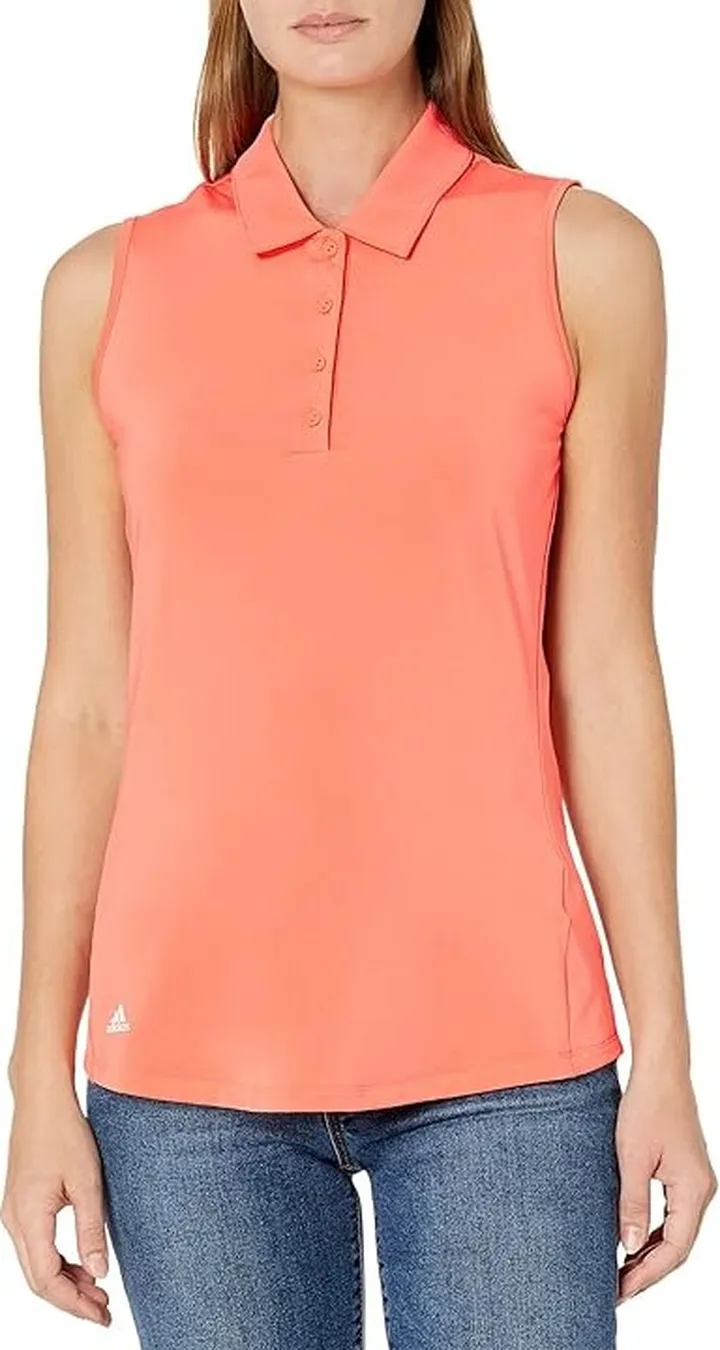 adidas Golf Ultimate365 Solid Sleeveless Polo Shirt (Coral Fusion) Women's Clothing