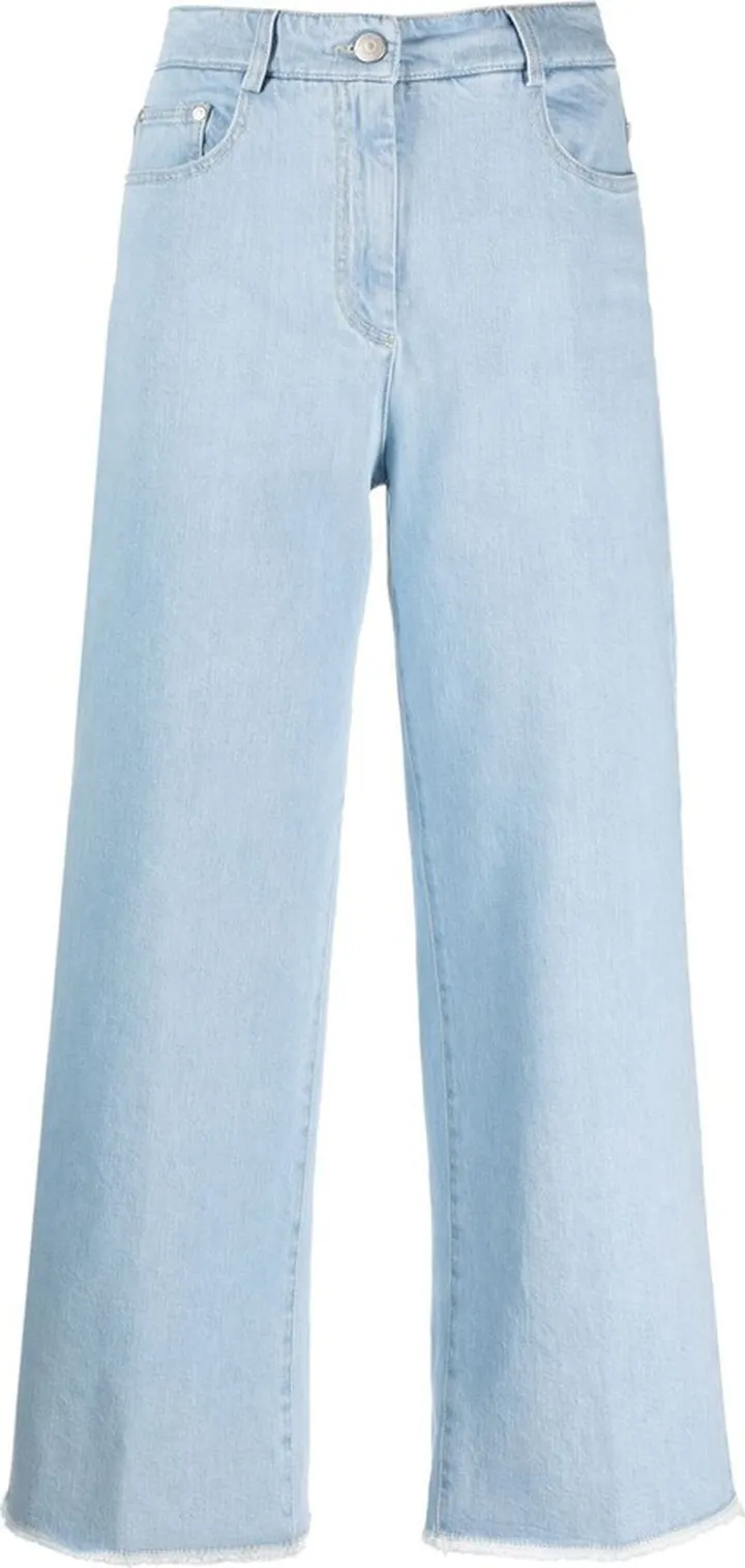Wide-Leg Frayed Jeans