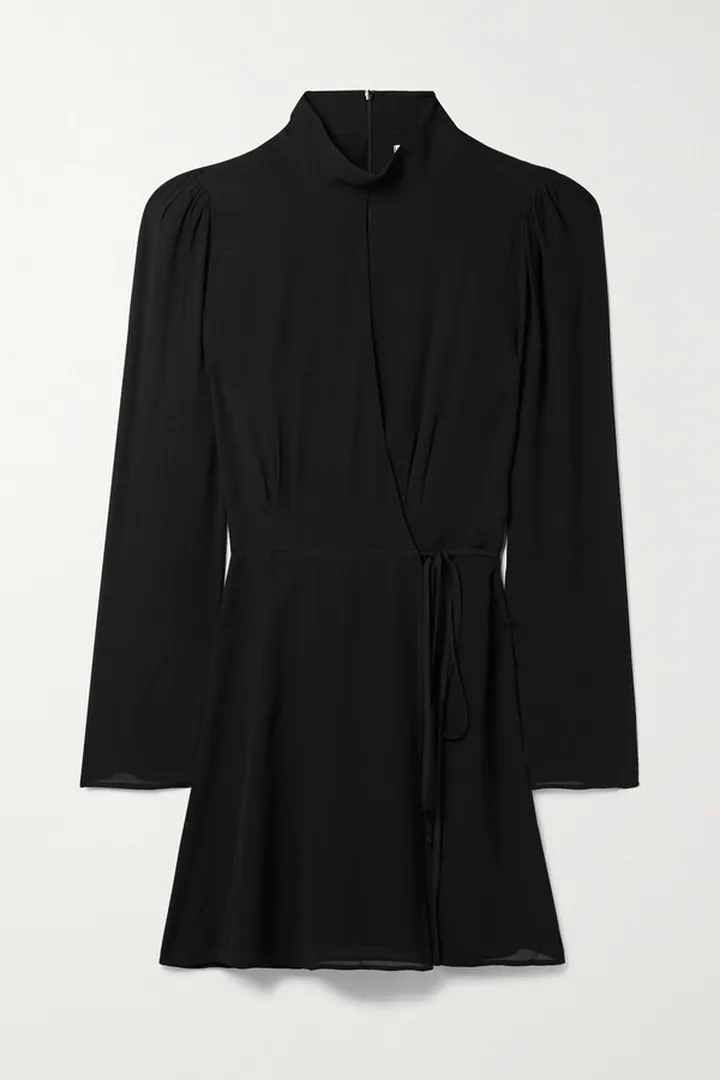 Reformation - Ottessa Cutout Georgette Mini Wrap Dress - Black