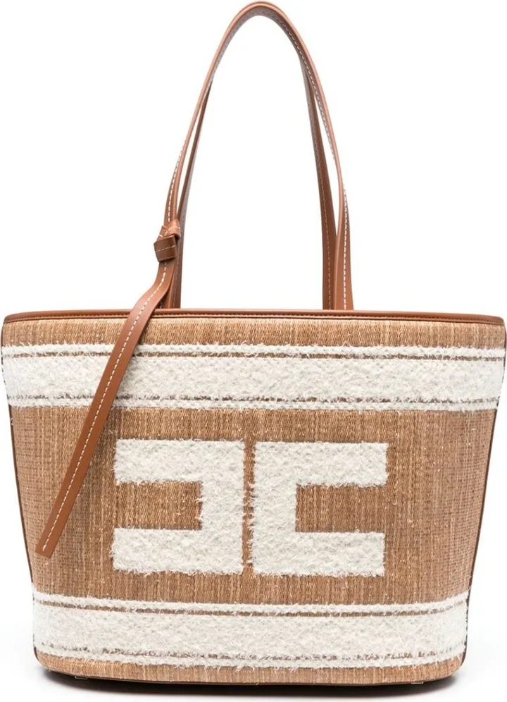 East-west raffia shoulder bag