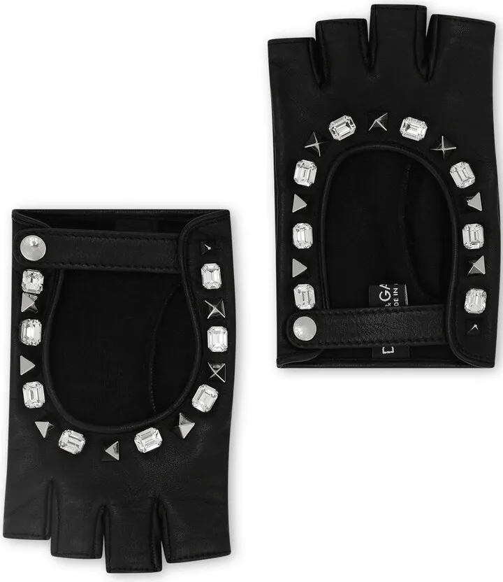 Embellished Fingerless Leather Gloves