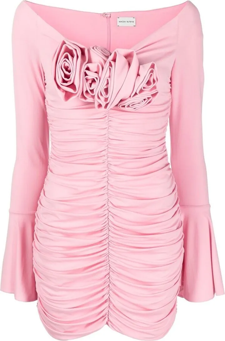 Floral-Appliqué Ruched Minidress
