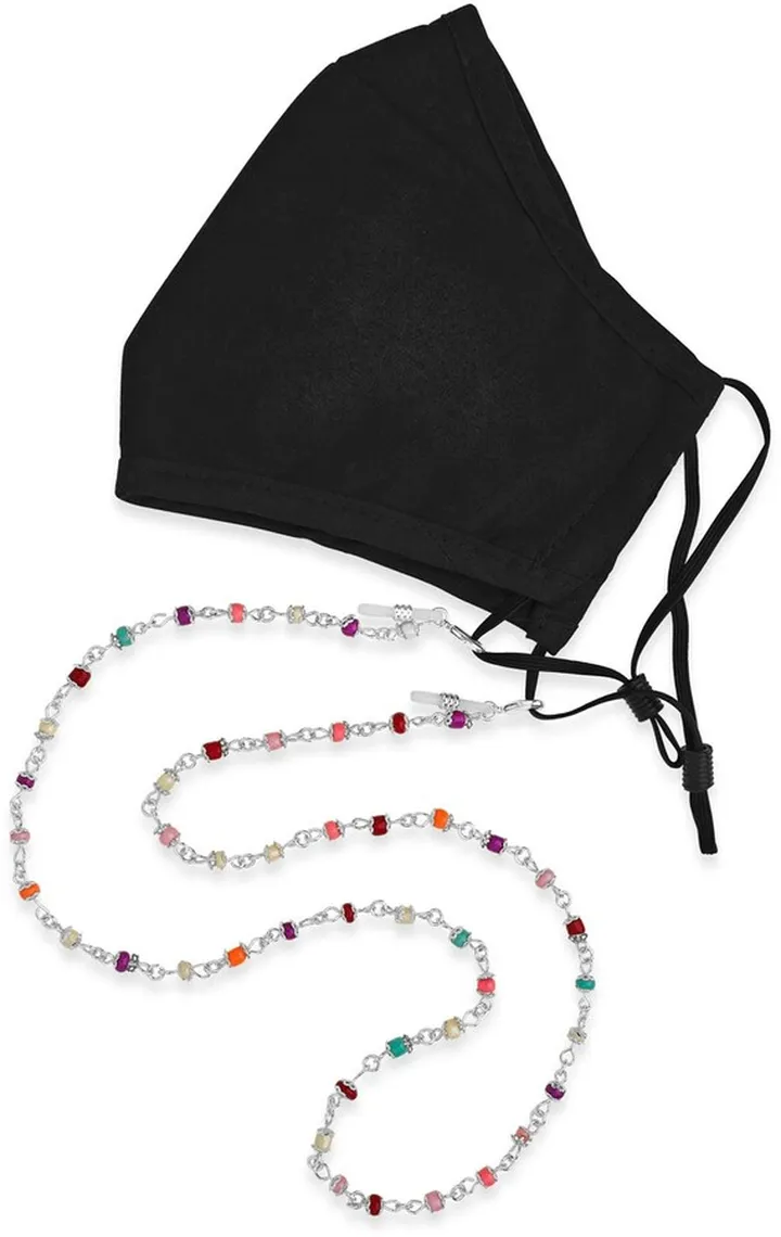 Rhodium Plated Pastel Beaded Station Face Mask Chain