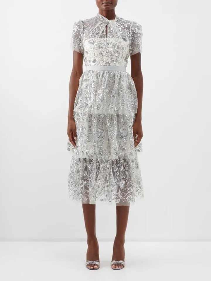 Tiered Sequinned Tulle Dress