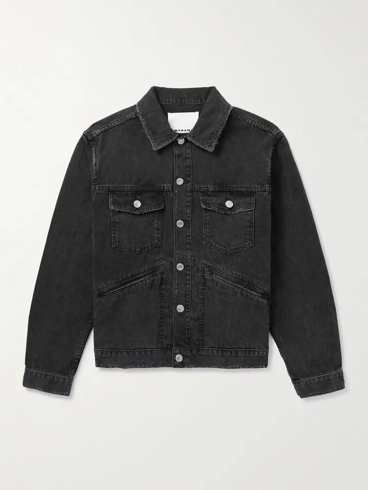 Jango Distressed Logo-Embroidered Denim Jacket
