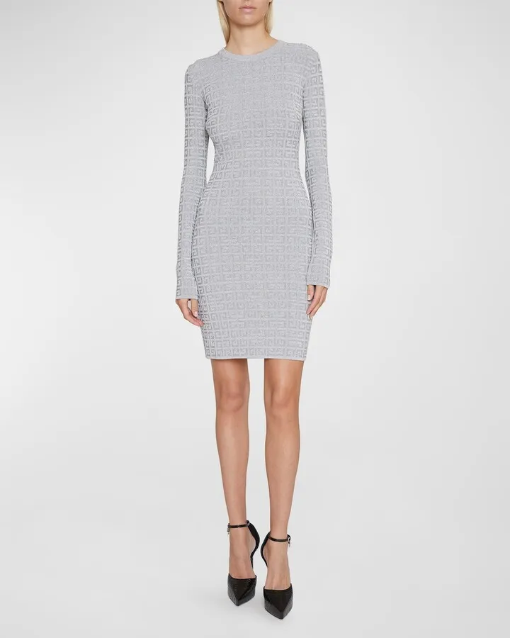 Metallic 4G Allover Knit Long-Sleeve Dress