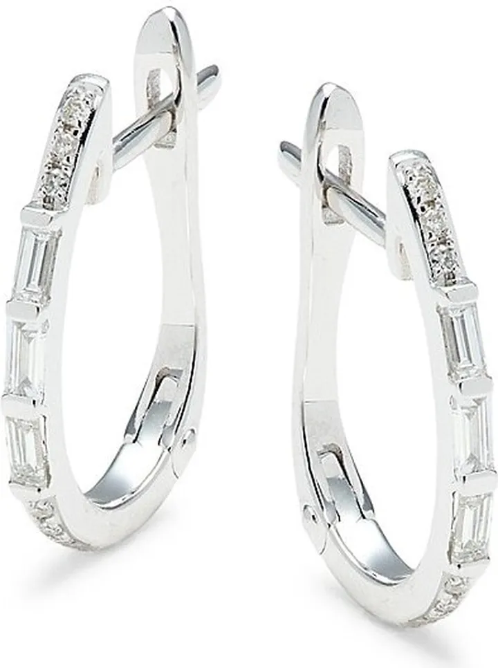 14K White Gold & 0.25 TCW Diamond Hoop Earrings