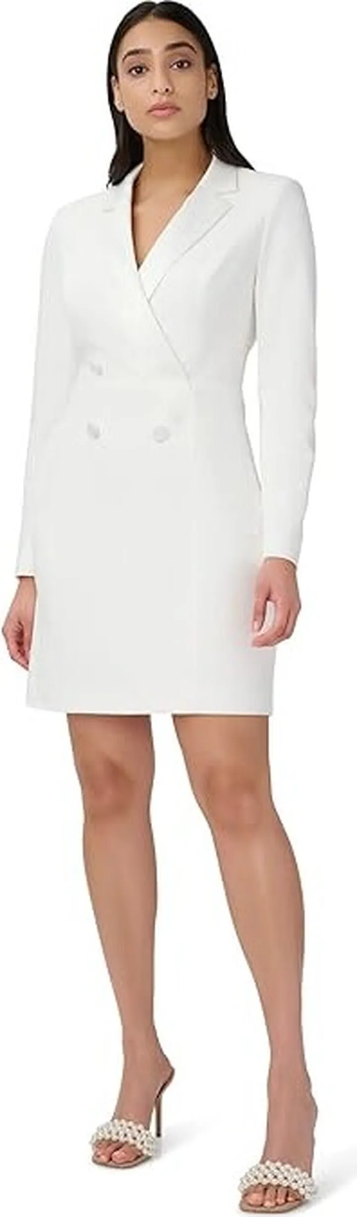 Adrianna Papell Double-Breasted Crepe Tuxedo Sheath Dress (Ivory) Women's Dress