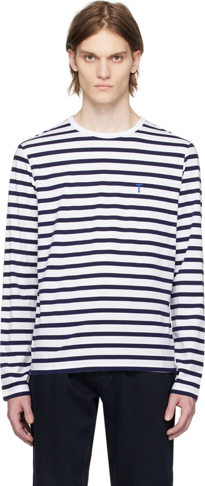 Tiger of Sweden White & Navy Linden Long Sleeve T-Shirt