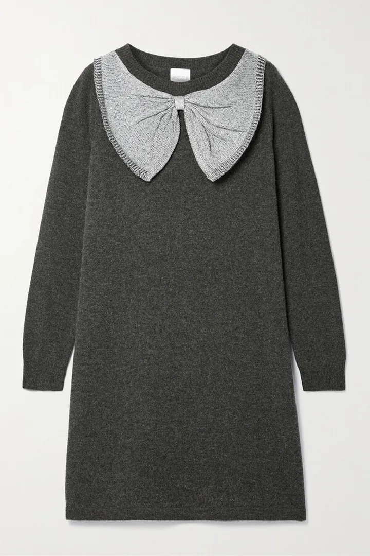 Madeleine Thompson - Hawthorn Metallic Bow-embellished Wool And Cashmere-blend Mini Dress - Gray