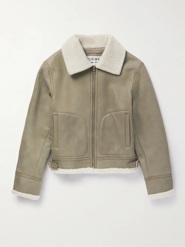 Leather-Trimmed Shearling Jacket