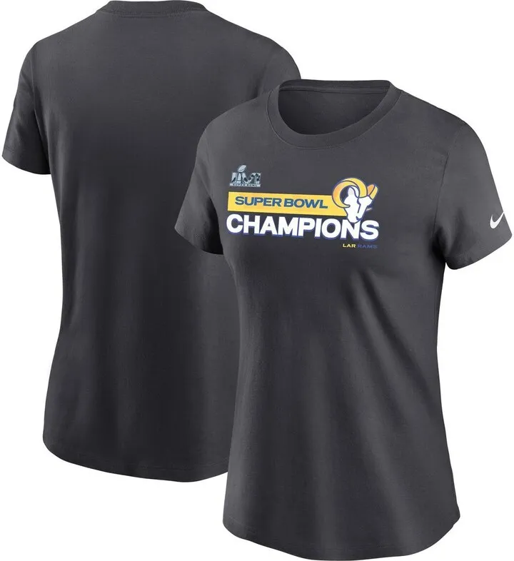 Women's Nike Anthracite Los Angeles Rams Super Bowl Lvi Champions T-shirt