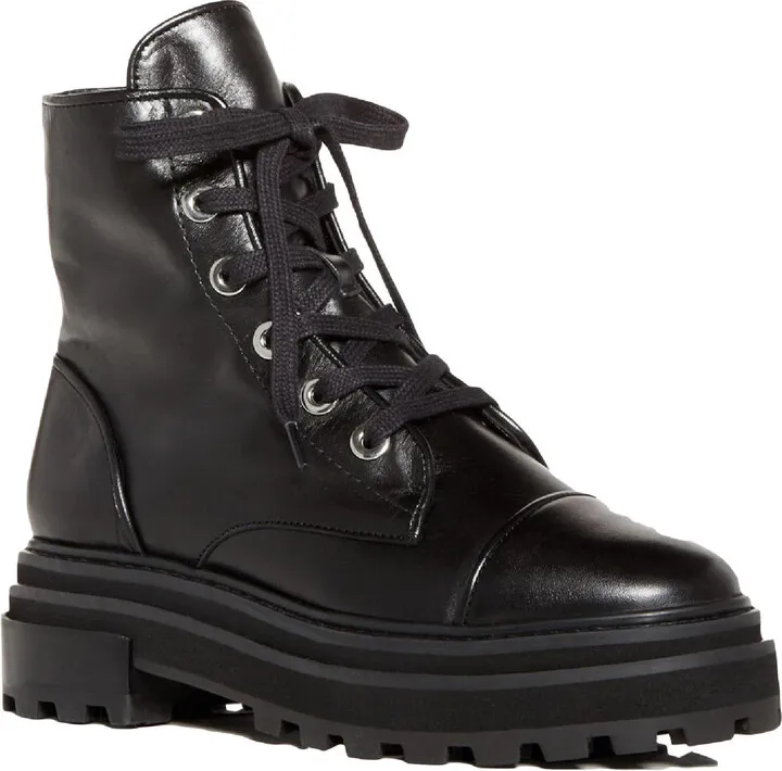 S Maylova Womens Leather Block Heel Combat & Lace-up Boots