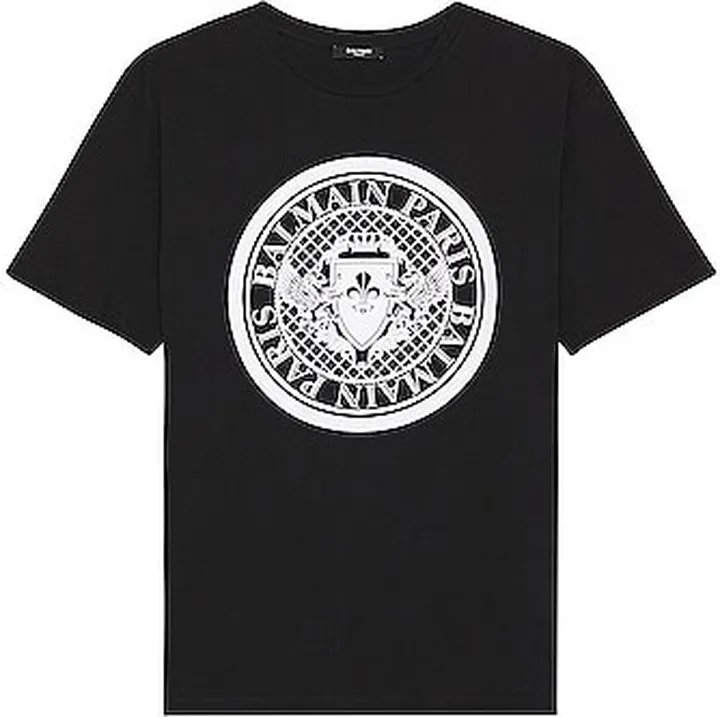 BALMAIN Coin Flock T Shirt in Black