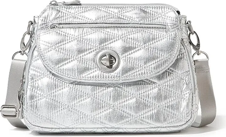 Baggallini Calais Crossbody Bag (Silver Metallic Quilt) Handbags