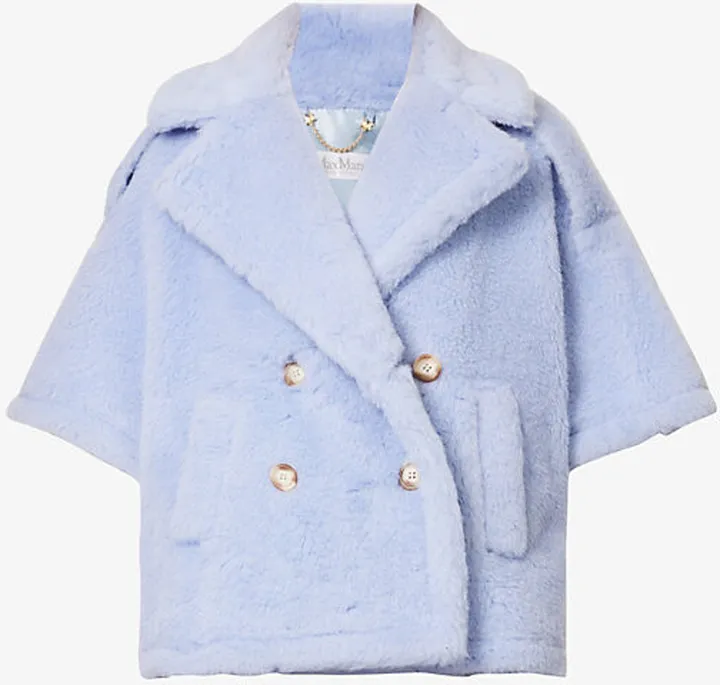 Womens Light Blue Placido Cropped-sleeve Alpaca Wool and ilk-blend Overcoat