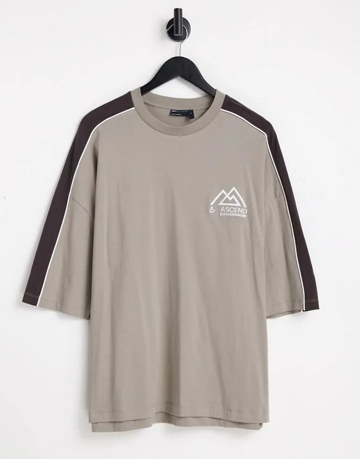 ASOS DESIGN oversized t-shirt in brown color block with front print