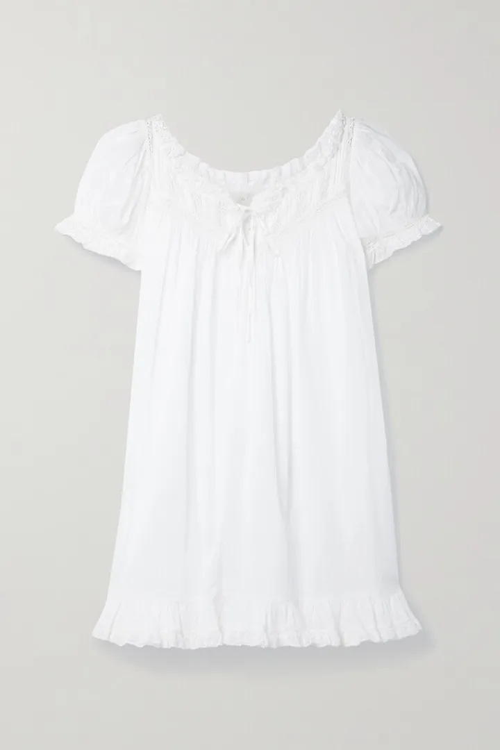 DÔEN - Ainsley Crochet-trimmed Ruffled Organic Cotton-voile Mini Dress - White