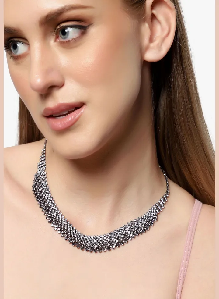 Silver Plated Party Designer Stone Necklace For Women