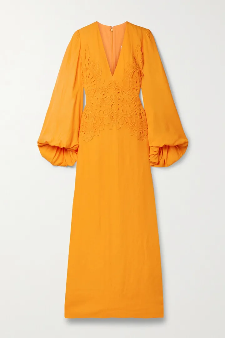 Costarellos - Katana Appliquéd Woven Gown - Orange