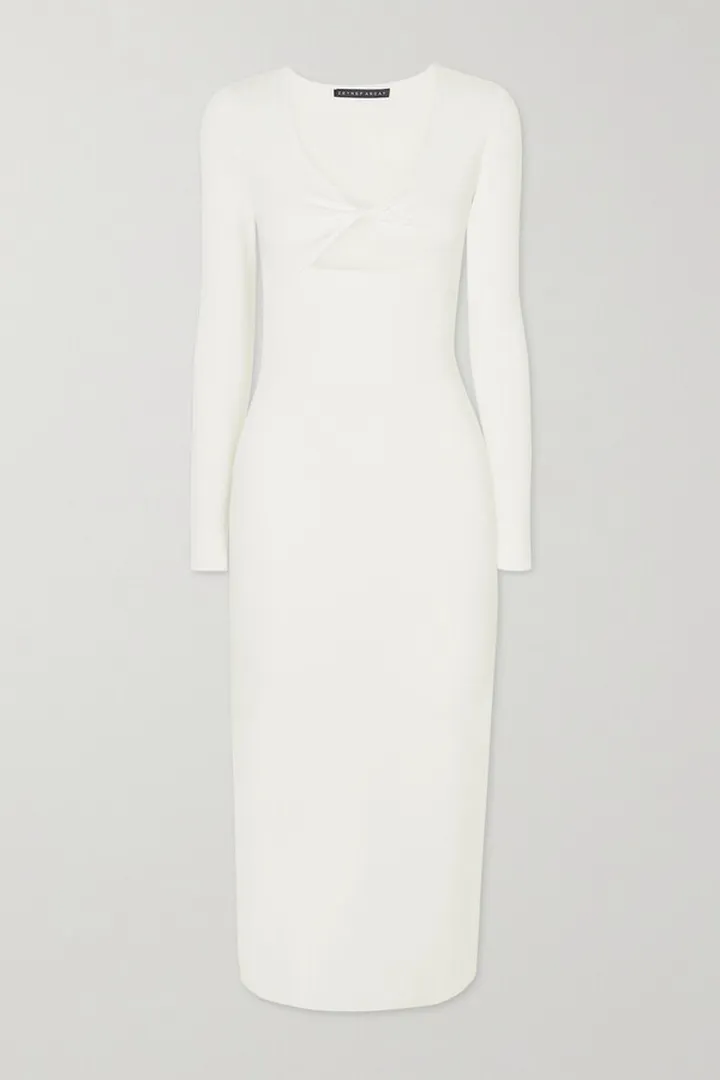 Zeynep Arcay - Twist-front Cutout Knitted Midi Dress - White