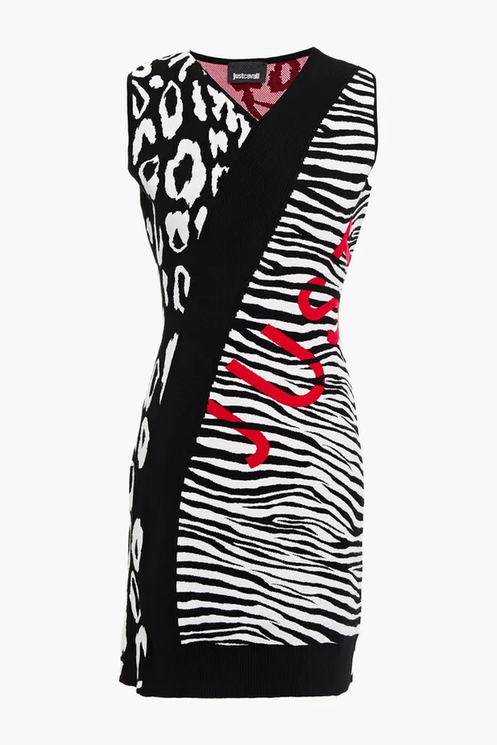 Paneled jacquard-knit mini dress